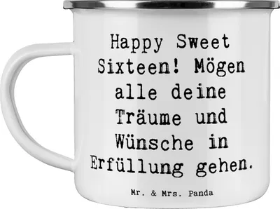 Produktbild von Mr. & Mrs. Panda Tasse Emaille Spruch 16. Geburtstag - Weiß - Geschenk, Happy Birthday, Teetasse, Glückwunsch, Pott, Becher, besonderer Tag, Hoffnung, Haferl, Übergang