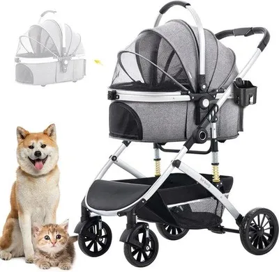 Immagine prodotto di Passeggino pieghevole grigio per cani di piccola taglia e gatti