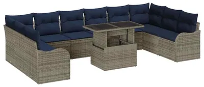 Immagine prodotto di Set da giardino composto da 11 pezzi, colore grigio, realizzato in rattan sintetico