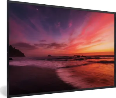 Produktbild von MuchoWow® Gerahmtes Poster Strand - Meer - Natur - Abend 90x60 cm - Poster mit Schwarzem Bilderrahmen Wandposter Rahmen Foto Bilder - Fotorahmen - Foto-Plakat