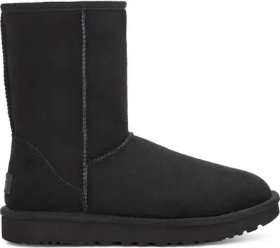 A black UGG boot is shown against a white background.