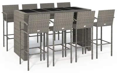Produktbild von 9-tlg. Gartenbar-Set Grau Poly Rattan