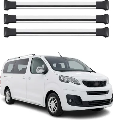 Image de Barres de toit de base pour Peugeot Expert / Traveller 2016-2026, aluminium argenté, 3 pièces