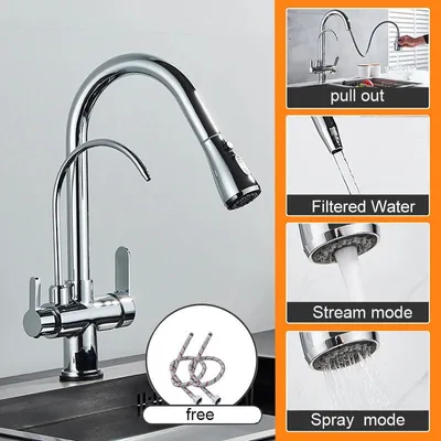 Immagine prodotto di Rubinetto da cucina - Bocca estraibile - Due maniglie - Acqua calda e fredda - Cromato