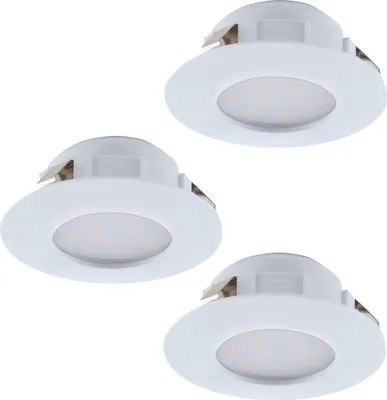 Three white LED recessed lights are shown against a white background.