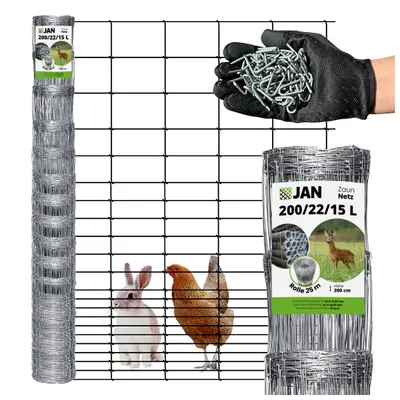 Produktbild von Wildzaun - Knotengeflecht - verzinkt 200/22/15 L  - 50 M - 2 M Höhe - Wetterfest - Leicht Forstzaun