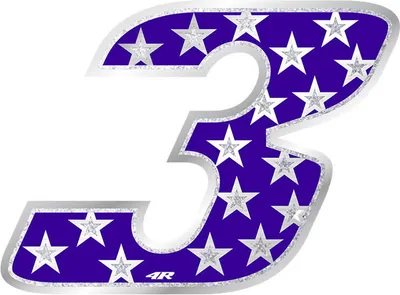 Image de Autocollant numéro de course moto "3" Étoiles 100 x 130 mm