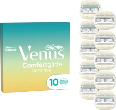 Zdjęcie produktu dla Gillette Venus Pro ComfortGlide Sensitive ostrza do maszynki do golenia dla kobiet z nutą aloesu, 10 ORYGINALNYCH ostrzy wymiennych do maszynek do golenia dla kobiet