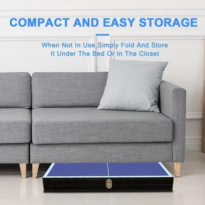 Image de Table de ping-pong pliable pour intérieur et extérieur – Table de ping-pong portable bleue, comprenant un filet et des raquettes