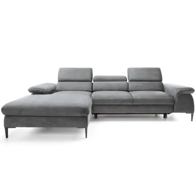 Produktbild von GOLDSTOFF LARGO Ecksofa mit Schlaffunktion & Bettkasten 288X130 cm | L-Form mit Wellenfederkern, Samtbezug & verstellbaren Kopfstützen (graphitgrau)
