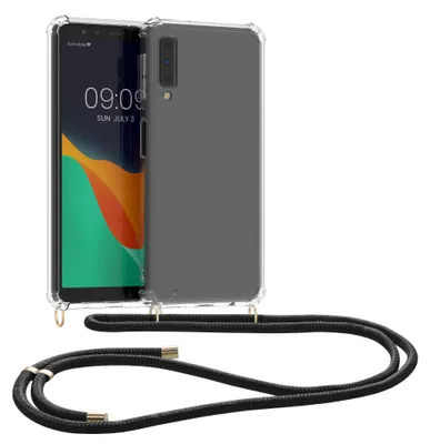 Produktbild von kwmobile Necklace Case kompatibel mit Samsung Galaxy A7 (2018) Hülle - Silikon Cover mit Handykette - Band Handyhülle Transparent Schwarz