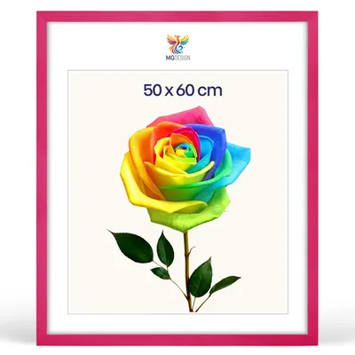 Produktbild von MG Design Bilderrahmen 50 x 60 cm - Posterrahmen mit Rosa Holzrahmen (Echtholz) und bruchsicherem Acrylglas, Hoch & Quer mit stabiler Wandaufhängung