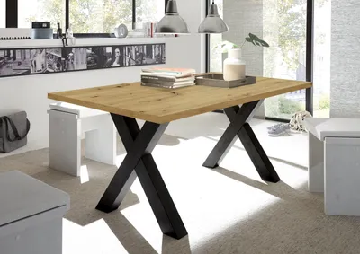 Produktbild von Esstisch >Big System< in schwarzstahl / asteiche - 200x75x100cm (BxHxT)