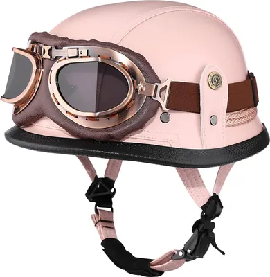 Produktbild von Motorrad-Halbhelm, Retro, handgefertigtes deutsches Leder, Halbmaske, Schnellverschluss und Schutzbrille