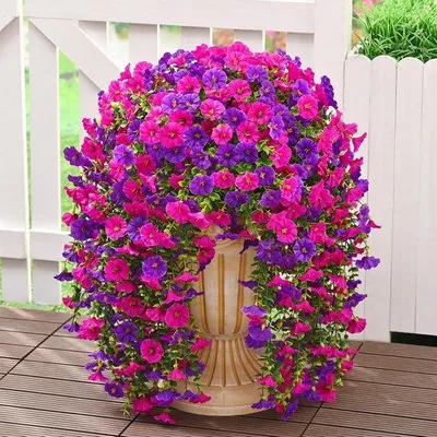 Produktbild von Kunstpetunien 4-teilig, Seidenblumen, Hangende Blumen, Begrüßungskarten, Dekorationen für Balkon, Garten, Hauswände
