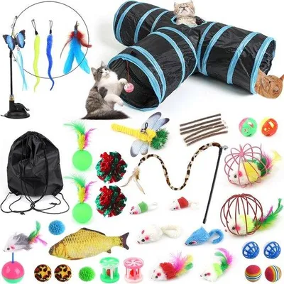 Produktbild von Katztunnel-Set - Interaktives Katzenspielzeug - 39 Teile - Katzenhengel - Katzenzubehör