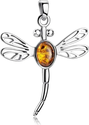 Produktbild von MATERIA 925 Silber Kettenanhänger Libelle 25x34mm - Damen Anhänger Bernstein für Halskette #KA-39