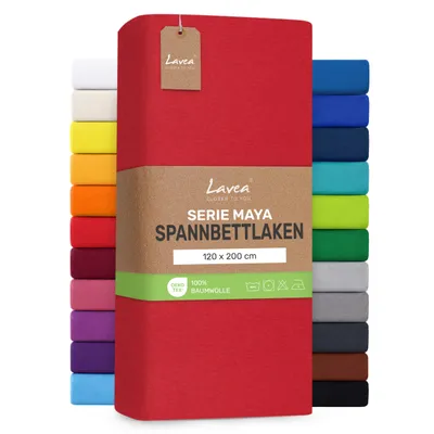 Zdjęcie produktu dla Lavea® Pościel satynowa na materac, 120x200 cm, wzór Maya, 100% bawełna – Miękka, oddychająca pościel przeznaczona do materacy o grubości do 20 cm - Kolor karmazynowy