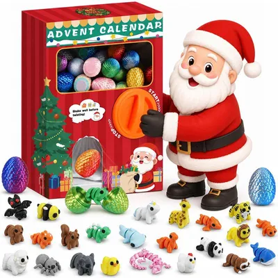 Produktbild von Adventskalender 2026 für Kinder, 24 bunte Tierfiguren in Überraschungseiern, 3D Tier Spielzeug im Weihnachtskalender