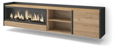 Immagine prodotto di Mobili TV effetto legno rovere e nero 212x35x50cm camino effetto fuoco
