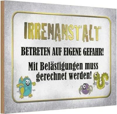 Produktbild von vianmo Holzschild 20x30 cm Irrenanstalt betreten Gefahr Warnschild Hinweisschild