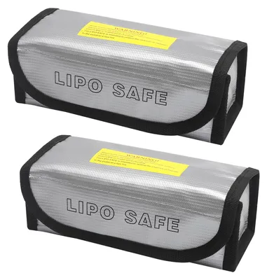 Produktbild von Set aus 2 explosionsgeschützten und feuerfesten LiPo-Akkutaschen zum Laden und Aufbewahren von LiPo-Akkus für E-Bikes.