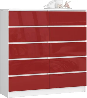 Produktbild von Akord Sideboard 10 Schubladen Weiß‑Rot Hochglanz 120X40X121 Cm