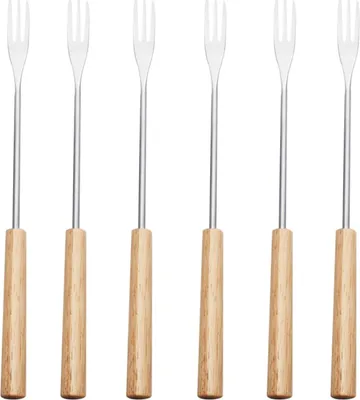Produktbild von 6 Stš¹ck K?sefonduegabeln Fondue Besteck Edelstahl K?sefondue Besteck mit hitzebest?ndigem Griff fš¹r K?se, Schokolade, Marshmallow-Fleisch (Holzfarbe)