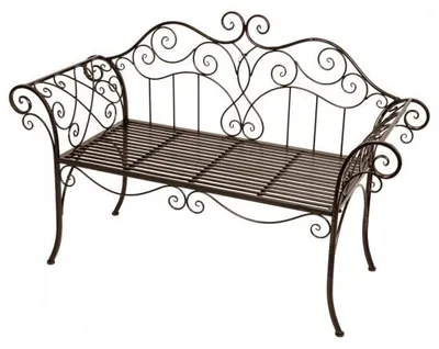 Produktbild von Gartenbank SELENE aus pulverbeschichtetem Metall in Rost-Optik 2-Sitzer mit romantischen Ornamenten
