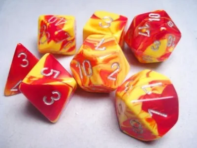 Image de Chessex Gemini Rouge-Jaune/Argent Jeu de dés de polydièse (7 pièces)