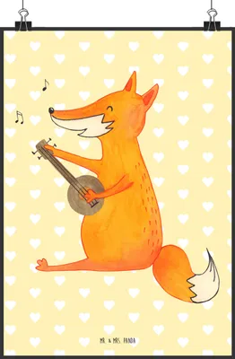 Produktbild von Mr. & Mrs. Panda Bild Fuchs Gitarre DIN A2 - Gelb Pastell - Geschenk, Sänger, Singen, Posterdruck, Optimistisch, Wanddeko, Plakat, Musiker, Musik, drucke