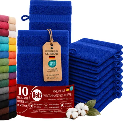 Produktbild von Betz 10 Stück Waschhandschuhe 16x21 cm PREMIUM 100% Baumwolle Farbe: royalblau