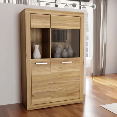 Produktbild von Forte BACCIO Vitrine 100, moderne Wohnzimmervitrine, 2-türig, Glasfront, Holzwerkstoff, Mauvella Eiche Holzdekor, 93 cm breit x 145,9 cm hoch x 41 cm tief