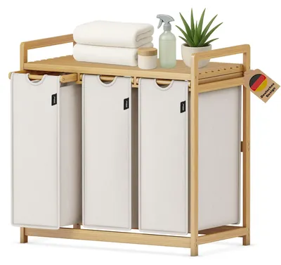 Image de Panier à linge avec 3 compartiments et étagères, capacité de 148 litres