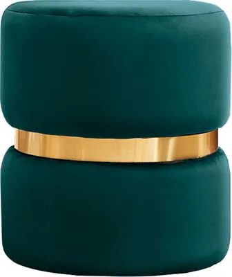 Produktbild von Miliboo - Runder Samtpouf in Petrolblau und Goldmetall D40 cm JOY