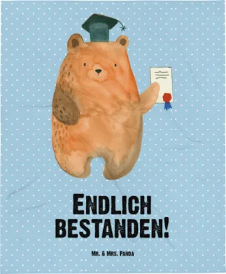 Produktbild von Mr. & Mrs. Panda Plaid Bär Prüfung - Blau Pastell - Geschenk, Fleecedecke, Schlummerdecke, Abschluss, Prüfungen, Kinderwagendecke, Bestanden, Babydecke, Erstlingsdecke
