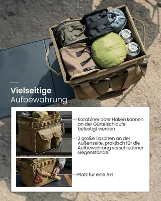 Obrázok produktu pre Organizér do batožinového priestoru – 25 litrov – Skladacia úložná nádoba s vekom – Taška na kempovanie – Farba: hnedá (Coyote)