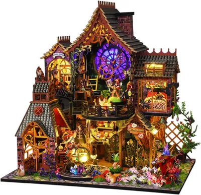 Zdjęcie produktu dla Zestaw do samodzielnego montażu miniaturowego domu, kreatywny zestaw do budowy domku dla lalek z drewna, drewniana układanka dla dorosłych i młodzieży, idealny prezent urodzinowy, magiczny domek