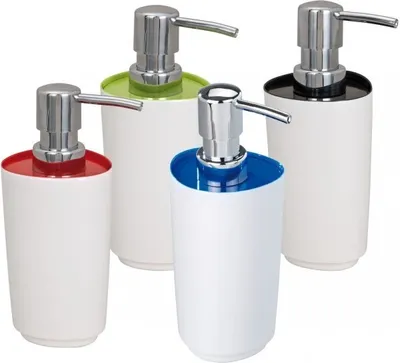 Produktbild von WENKO Seifenspender Alcamo - Melamin - Spender für Seife oder Lotion - Flüssigseife Dispenser - Shampoospender, Farbe:Schwarz