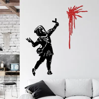 Produktbild von Wallity, Banksy Metal 09, Dekoratives Wandaccessoire aus Metall, Schwarz, 100 % METALL, 48 x 83 cm