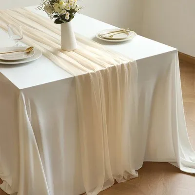 Image de Nappe fine 75 x 300 cm, romantique et translucide, pour les mariages et les fêtes