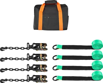 Produktbild von SucceBuy Radspanngurt Befestigungsgurt Set (50,8 x 3048 mm) mit robusten Haken & O-Ring, 4540 kg Bruchlast & 1512 kg Tragkraft, Motorrad-Spannsystem zur Radsicherung