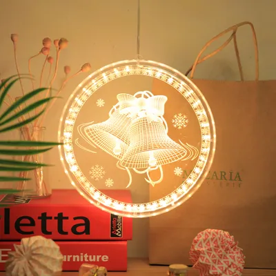 Produktbild von 3D Weihnachten Fensterlicht Hängend Warmweiß Batteriebetrieben LED Innen Deko für Schlafzimmer Terrasse Restaurant Geschäft,Glocke
