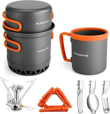 Image de Set de cuisine en aluminium 6 pièces comprenant une casserole à résistance, un mini-four, un gobelet, un ensemble de fourchettes et une valise de voyage - conception performante avec fonction de transfert de chaleur