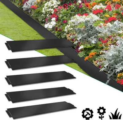 Produktbild von Sessamen-LP Rasenkante Beeteinfassung 15 Stücke 100x18cm , Beetbegrenzung Rasenbleche Mähkante Metall Palisade,15M, Schwarz