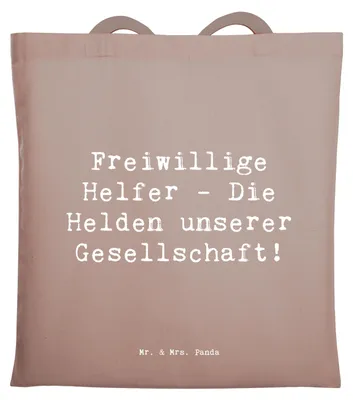 Produktbild von Mr. & Mrs. Panda Tote Bag Spruch Freiwilliger Held - Braun Pastell - Geschenk, Wertschätzung, Bedanken, Jutebeutel, totebag, Gemeinwesen, Schultasche, Aufmerksamkeit