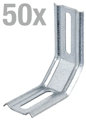 Produktbild von Alberts 866303 Verstellwinkel, zweimal 45°-Winkel, geprägt, mit Langloch, sendzimirverzinkt, 50 x 30 x 50 mm, 50er Set