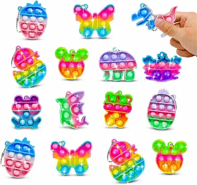 Productafbeelding van Pop-sleutelhangers voor kinderen - Set van 15 - Mini-fidget-speelgoed - Anti-stress