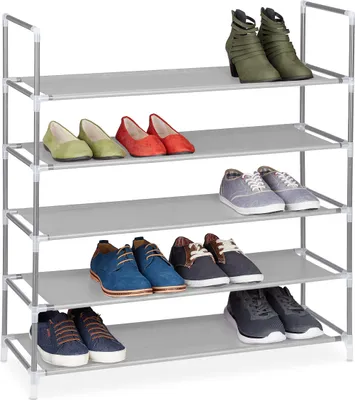 Produktbild von Relaxdays Schuhregal Stecksystem, 5 Ebenen, Schuhablage f. 20 Paar Schuhe, Metall & Stoff, HBT 90,5 x 87 x 29,5 cm, grau