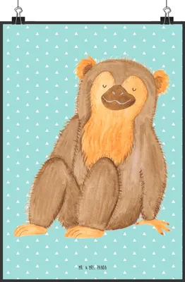 Produktbild von Mr. & Mrs. Panda Bild Affe DIN A2 - Türkis Pastell - Geschenk, Wanddekoration, Respekt, Motivation, wanddeko, Liebe, Plakat, Wandbild, Affen, Selfcare, drucke, Afrika
